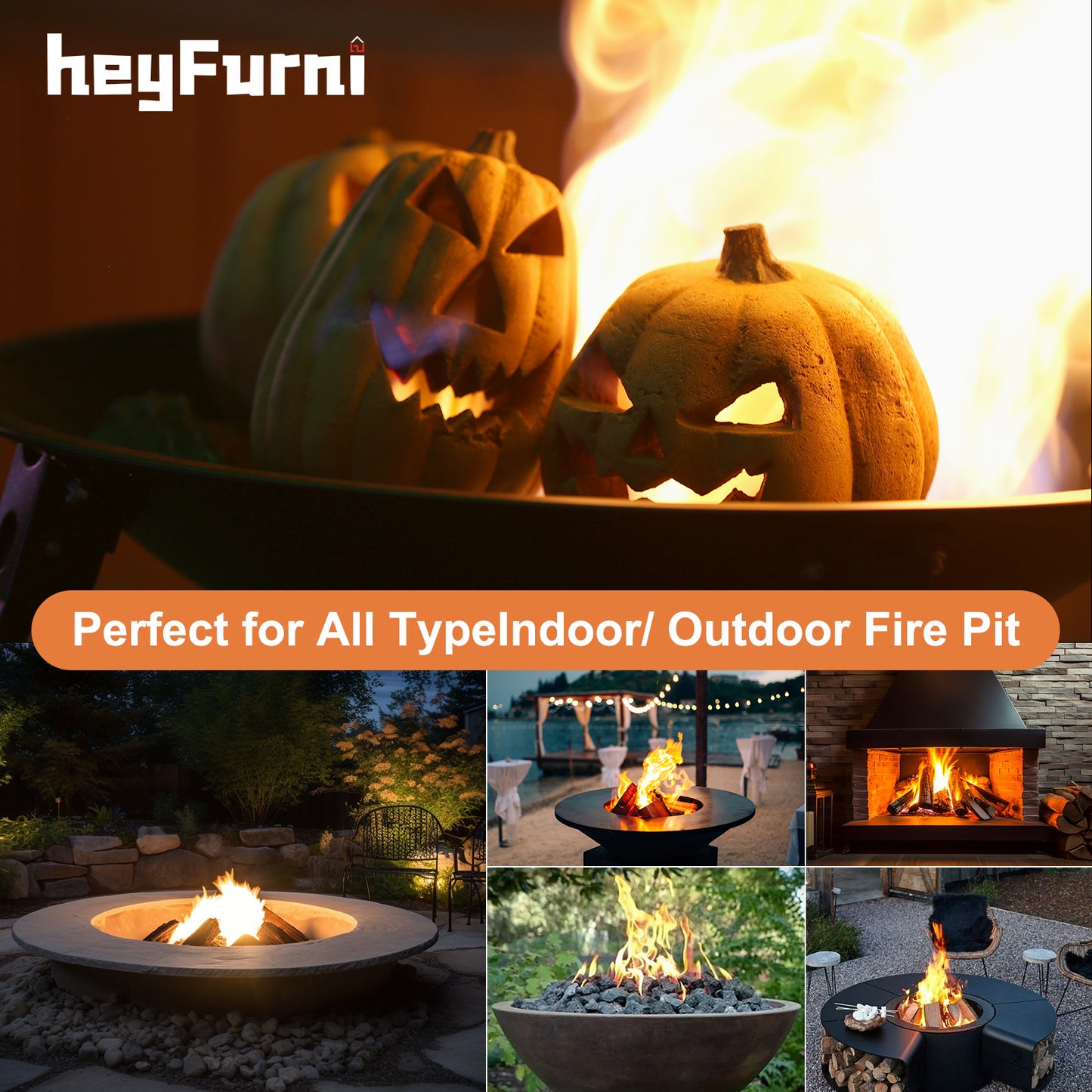 Ceramic Carved Pumpkin Gas Log / Fireproof Fire Pit Pumpkin / Two Size Fire Logs
