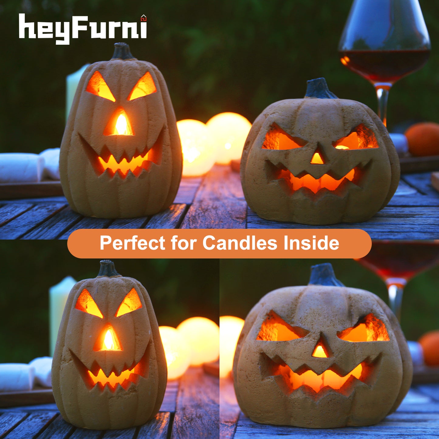 Ceramic Carved Pumpkin Gas Log / Fireproof Fire Pit Pumpkin / Two Size Fire Logs