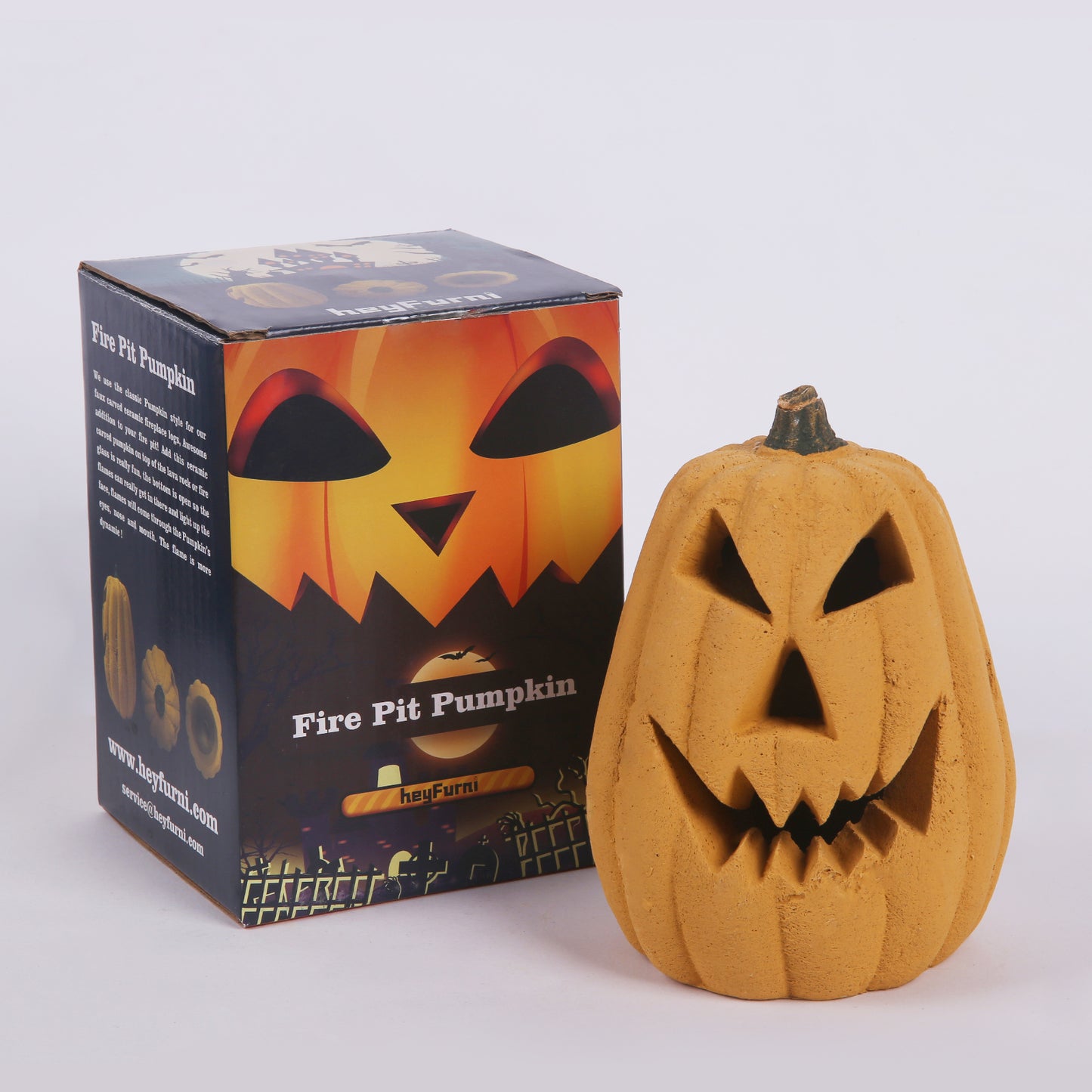 Ceramic Carved Pumpkin Gas Log / Fireproof Fire Pit Pumpkin / Two Size Fire Logs