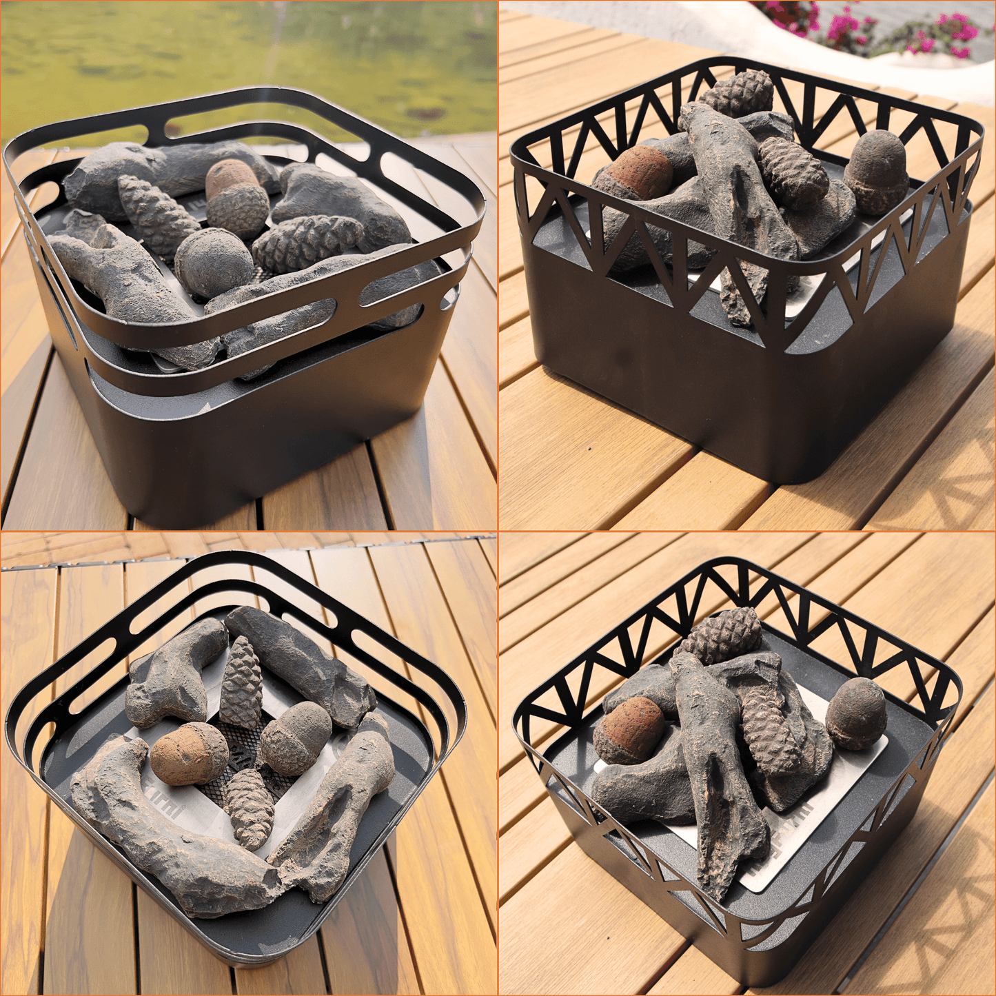 Mini Ceramic Faux Logs / Set of 8 Artificial Pinecones, Acorns,Branch Gas Logs