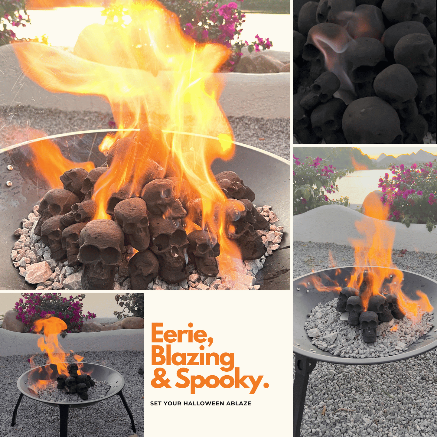 Skulls Fire Pit / Ceramic Fire Logs Skulls/ Set of 7/10/12 Mini Size