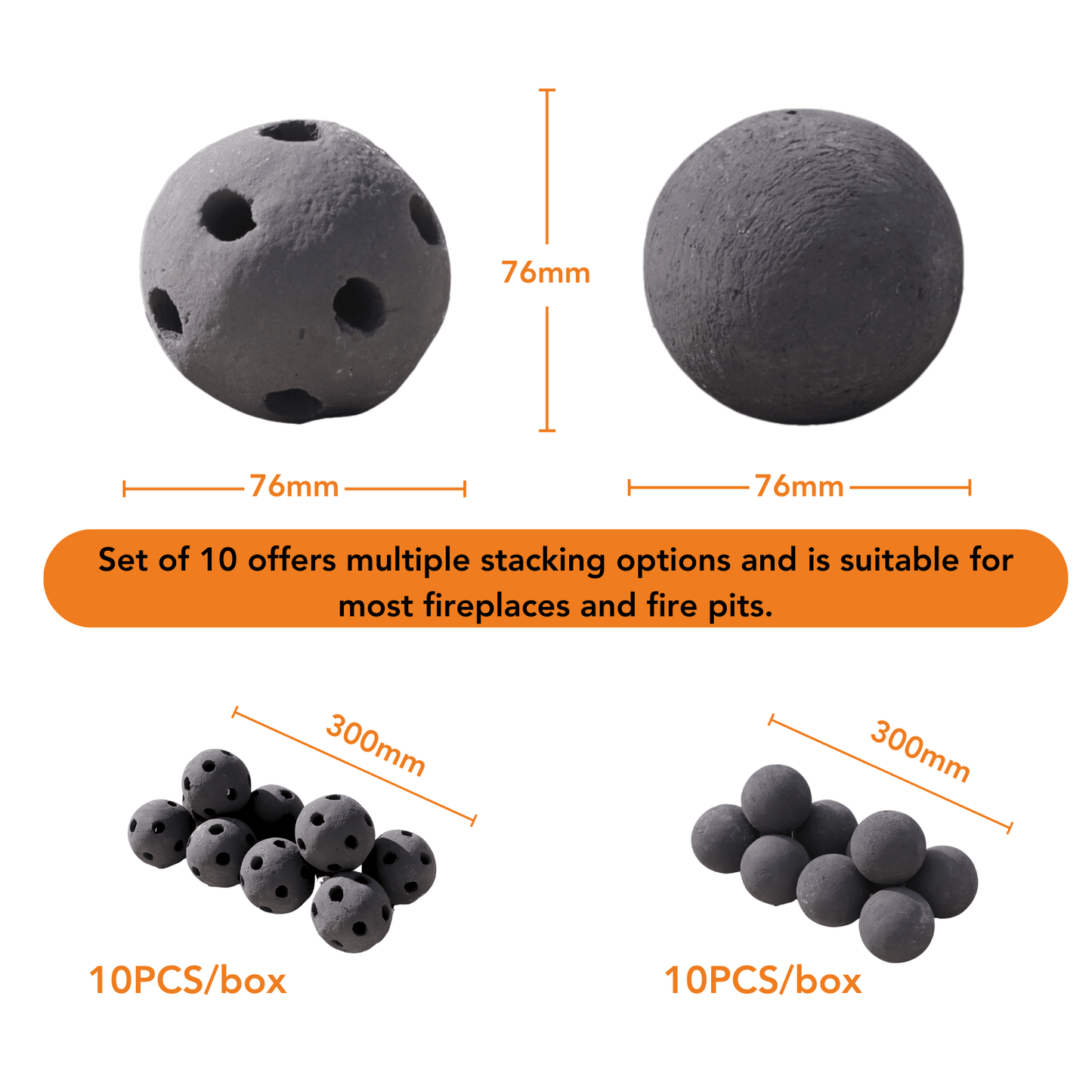 Ceramic Fire Balls / 10pcs 3in Black Firepit Balls / Solid&Hollow Style