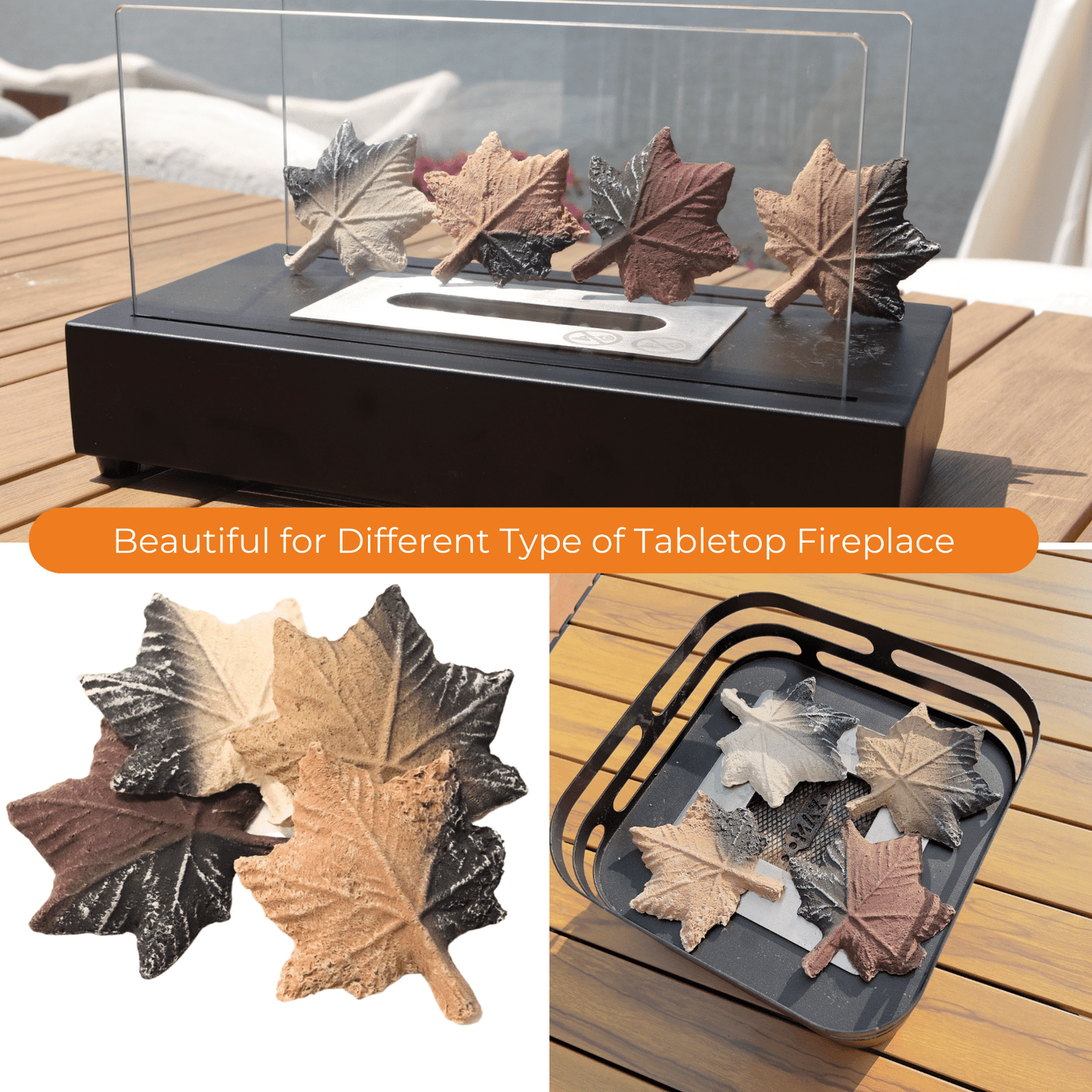 Ceramic Fire Maple Leaf Logs / 4pcs Gas Logs Decorative Maple Leaves