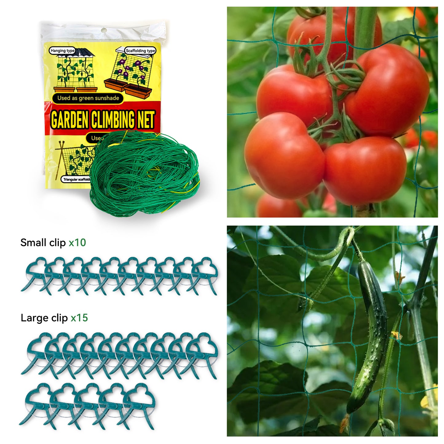 Garden Netting with Plant Clips / Trellis Netting for Climbing Plants