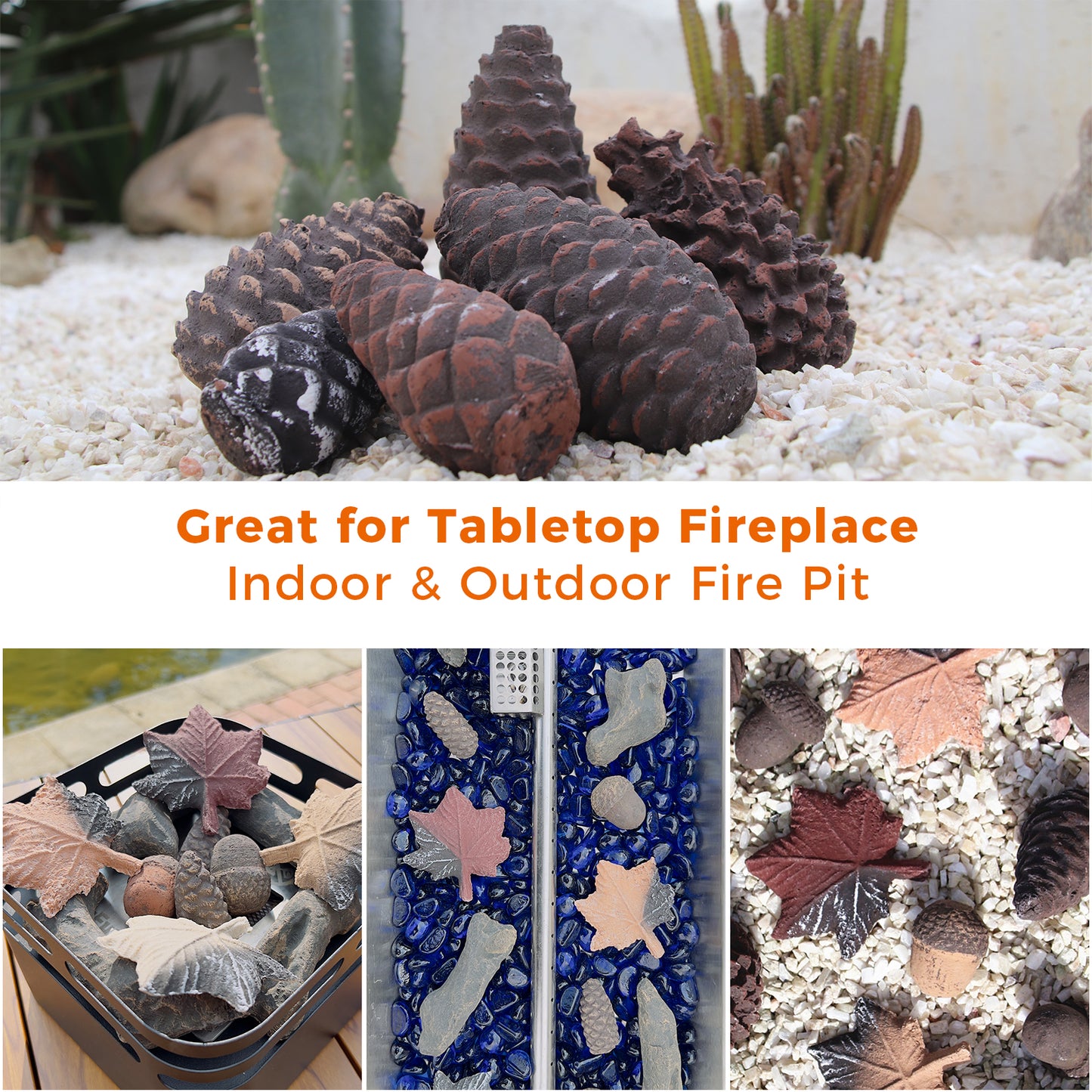 Pinecones Gas Fireplace Logs / 6pcs Pine Cones Fire Logs / Decorative Ceramic Faux Logs