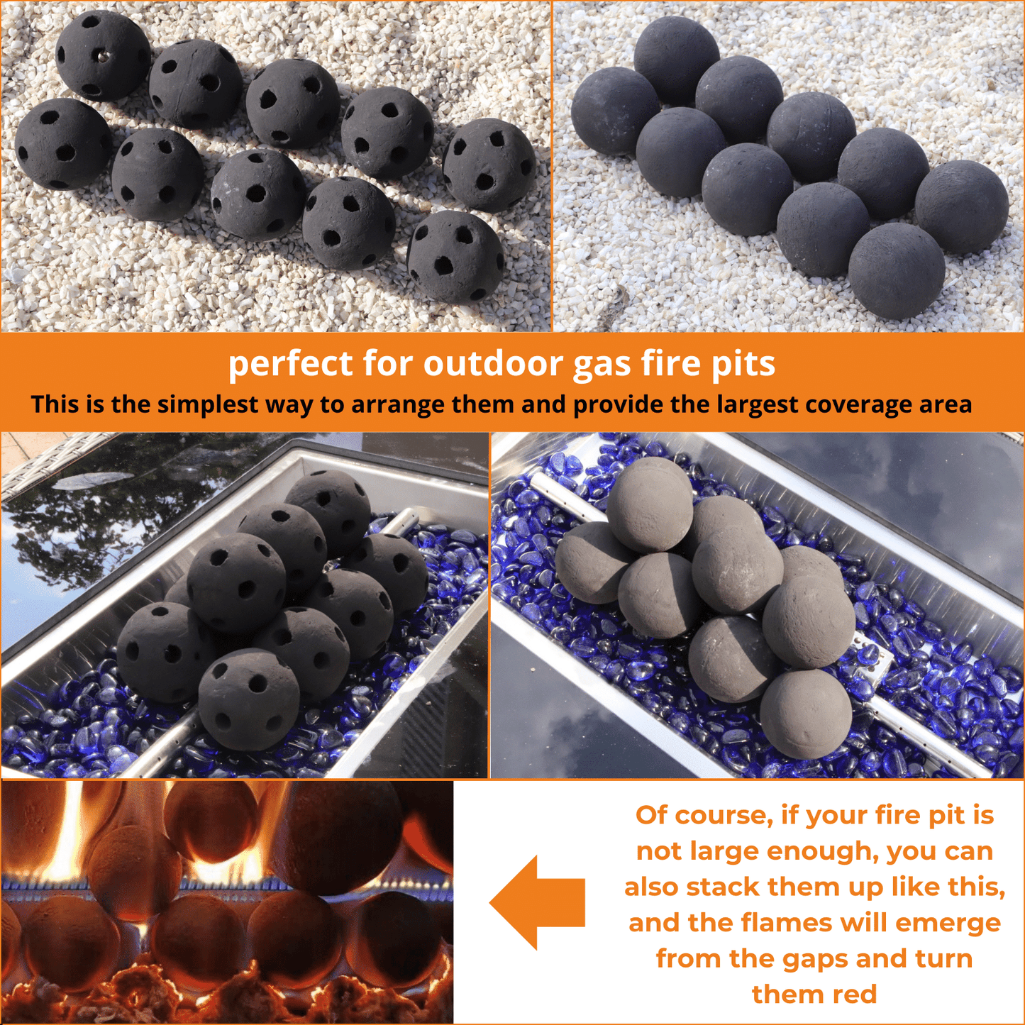 Ceramic Fire Balls / 10pcs 3in Black Firepit Balls / Solid&Hollow Style