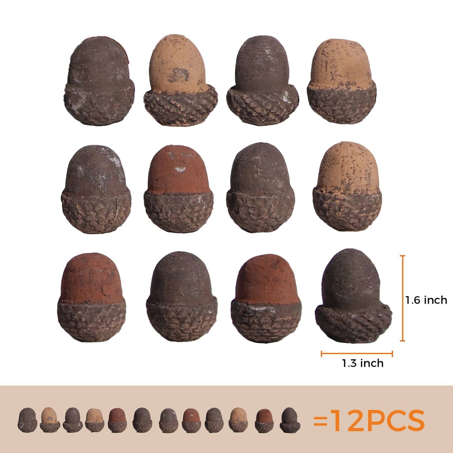 Gas Logs Decorative Acorns / Set of 12 Ceramic Logs for Indoor Gas Inserts