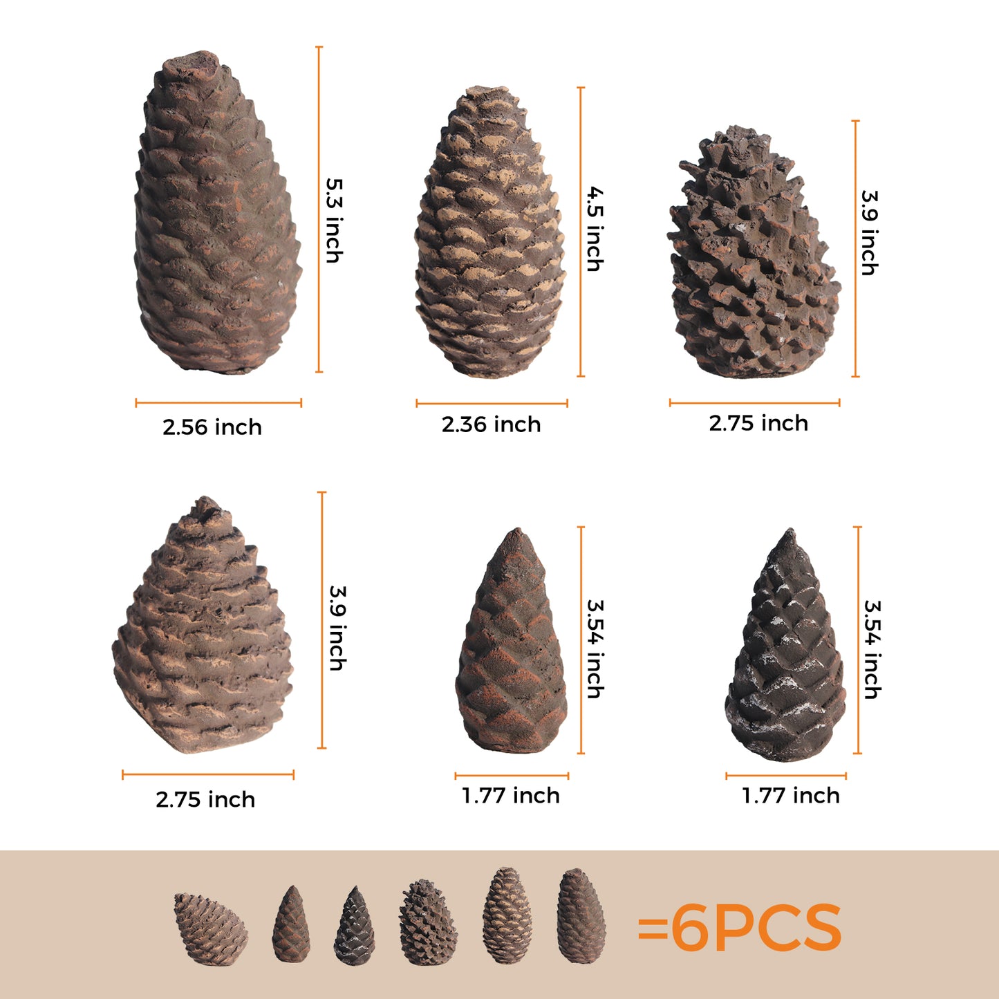 Pinecones Gas Fireplace Logs / 6pcs Pine Cones Fire Logs / Decorative Ceramic Faux Logs