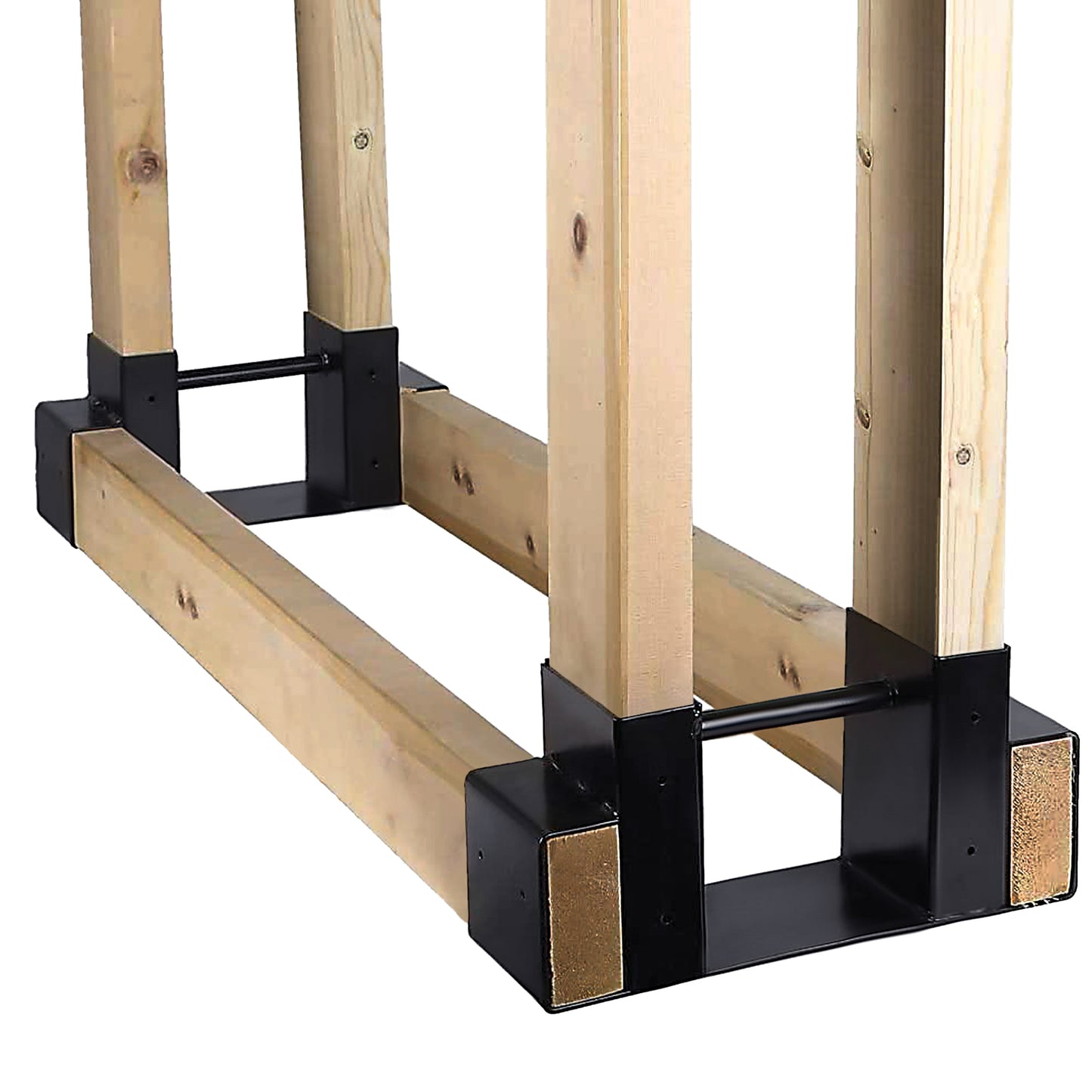 Firewood Log Rack Bracket Kit / Black Lumber Wood Storage Holder with Reinforced Bar