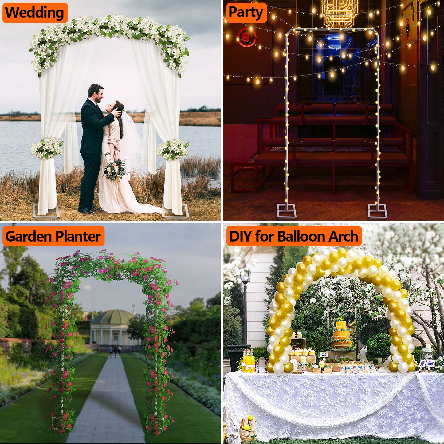 Garden Wedding Arch / Durable Metal Garden Arbor with Base